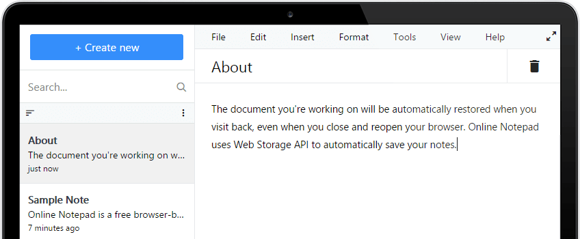 Upmedia Online Notepad Screenshot